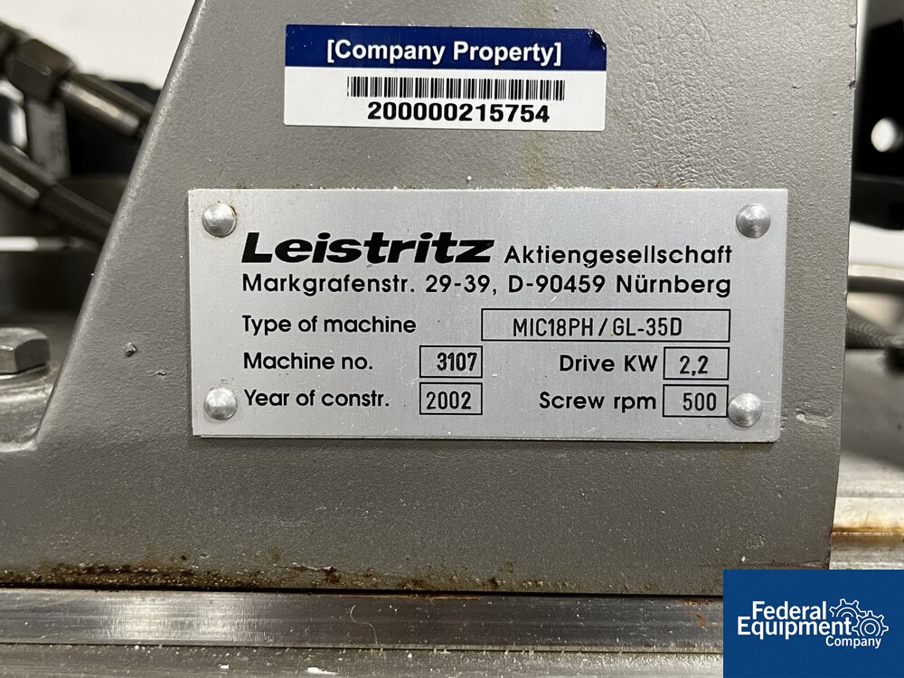 18 MM Leistritz Twin Screw Extruder, Model MIC18PH/GL-35D