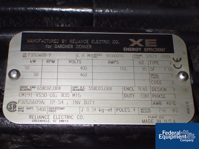 50 HP Gardner Denver Air Compressor, Model VS45-70A | Federal