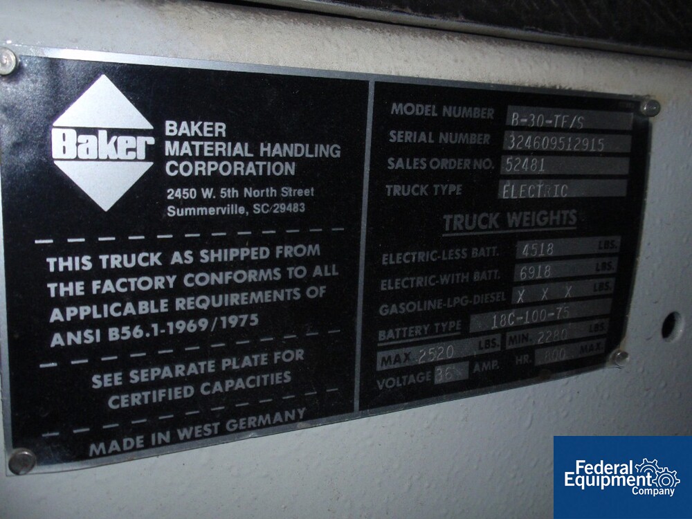 Baker Material Electric Forklift, 2,500#