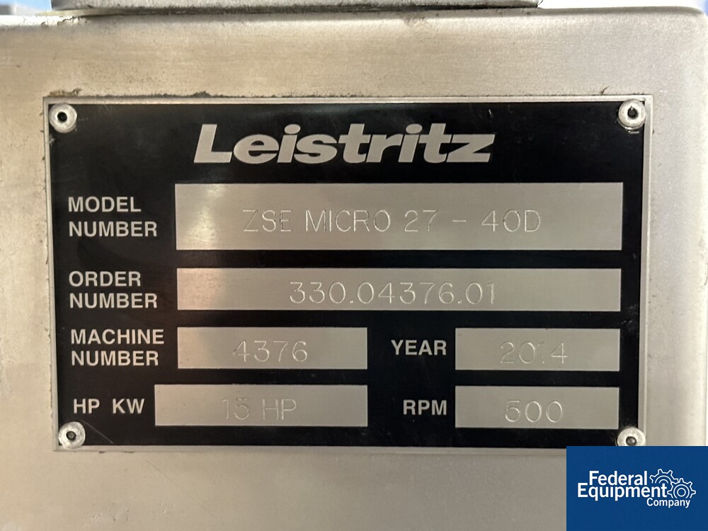 27 MM Leistritz Twin Screw Extruder, Model ZSE Micro27-40D