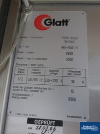 Image of Glatt Mini 4 Fluid Bed Dryer, S/S 10