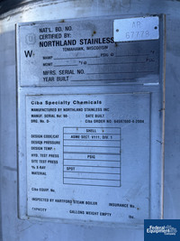 Image of 750 Gal Northland Receiver Tank, 304L S/S, 58# 02