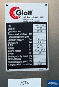 Image of Glatt GPCG 1 Fluid Bed Dryer Granulator, S/S 09