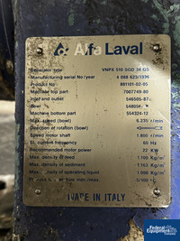 Image of Alfa Laval Disc Centrifuge, Model VNPX 510 SGD 34 GS 02