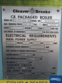 Image of 500 HP CLEAVER BROOKS PACKAGED STEAM BOILER, 150 PSI _2