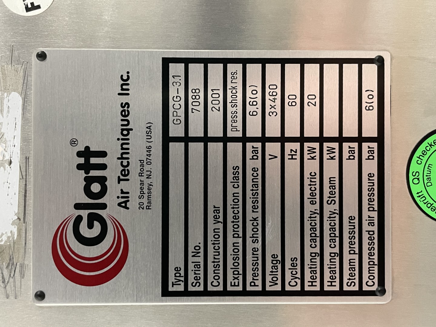 Glatt GPCG 3.1 Fluid Bed Processor, S/S