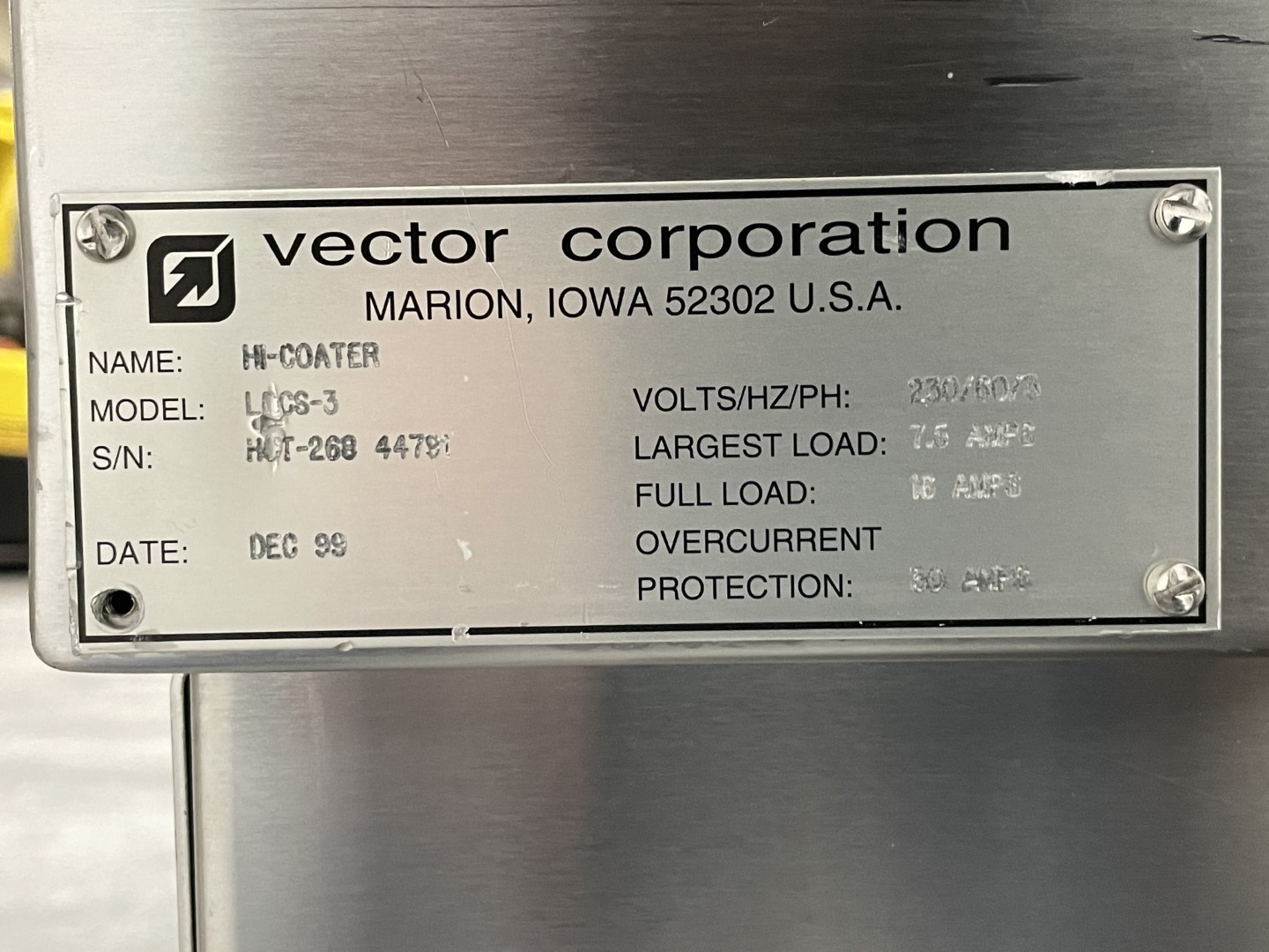12" Vector LDCS-3 Hi-Coater Coating Pan, S/S