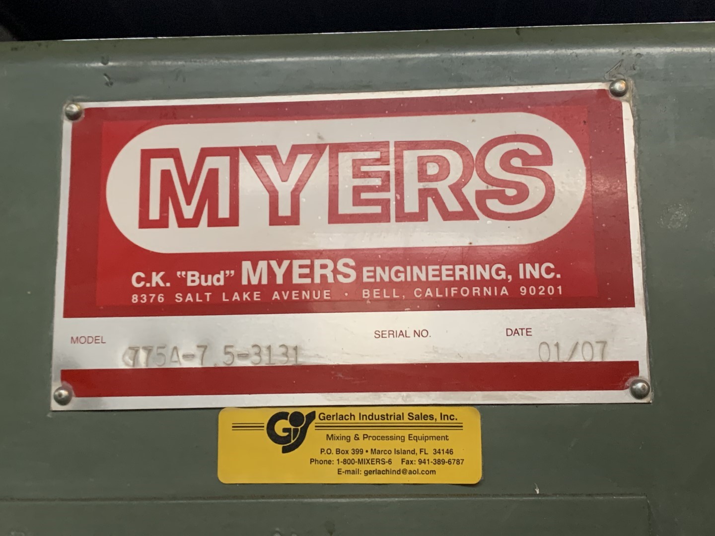 7.5 HP Myers Disperser, Model 775, S/S