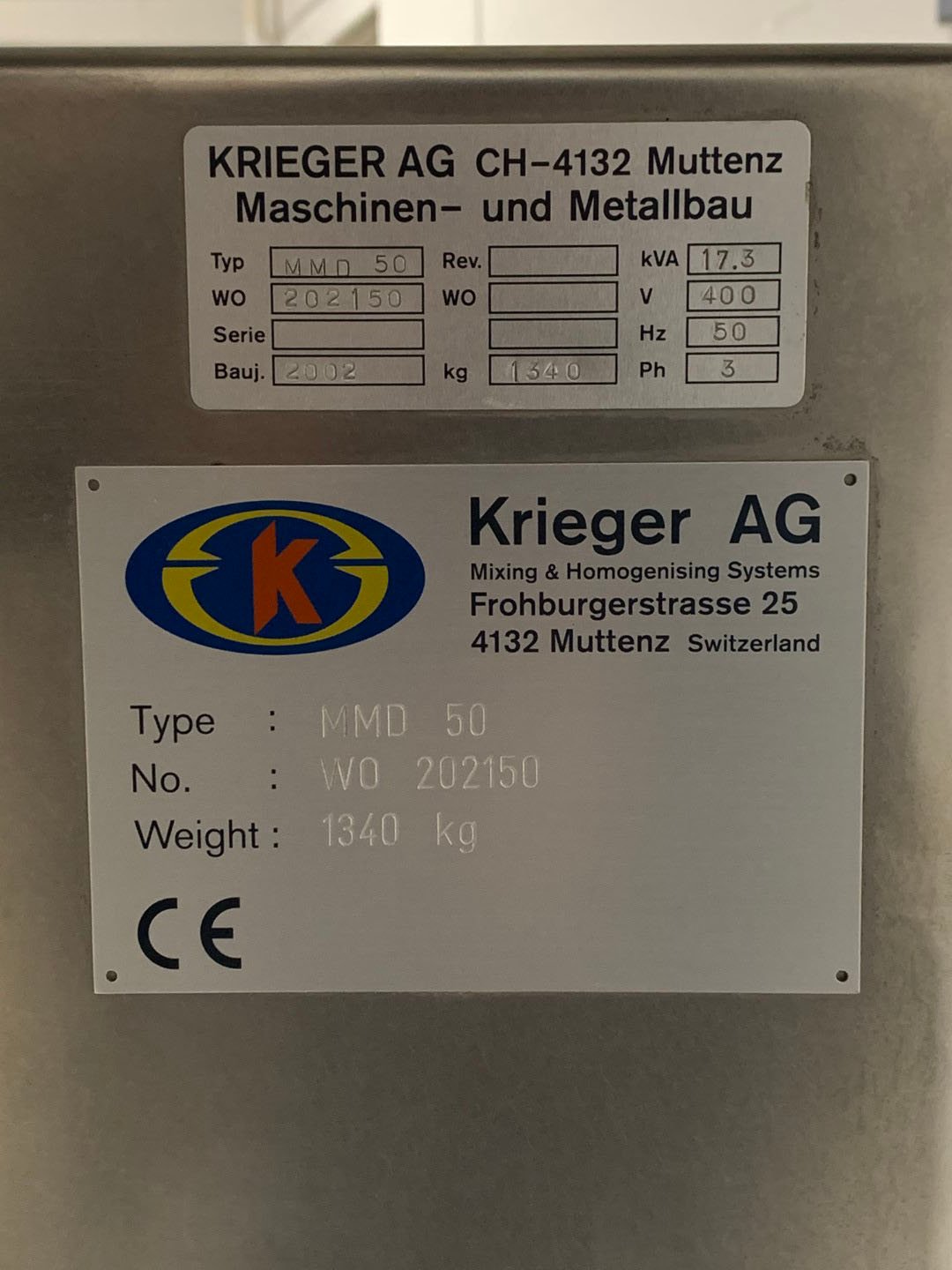 50 Liter Krieger Vacuum Homogenizer Mixer, Model MMD50, S/S