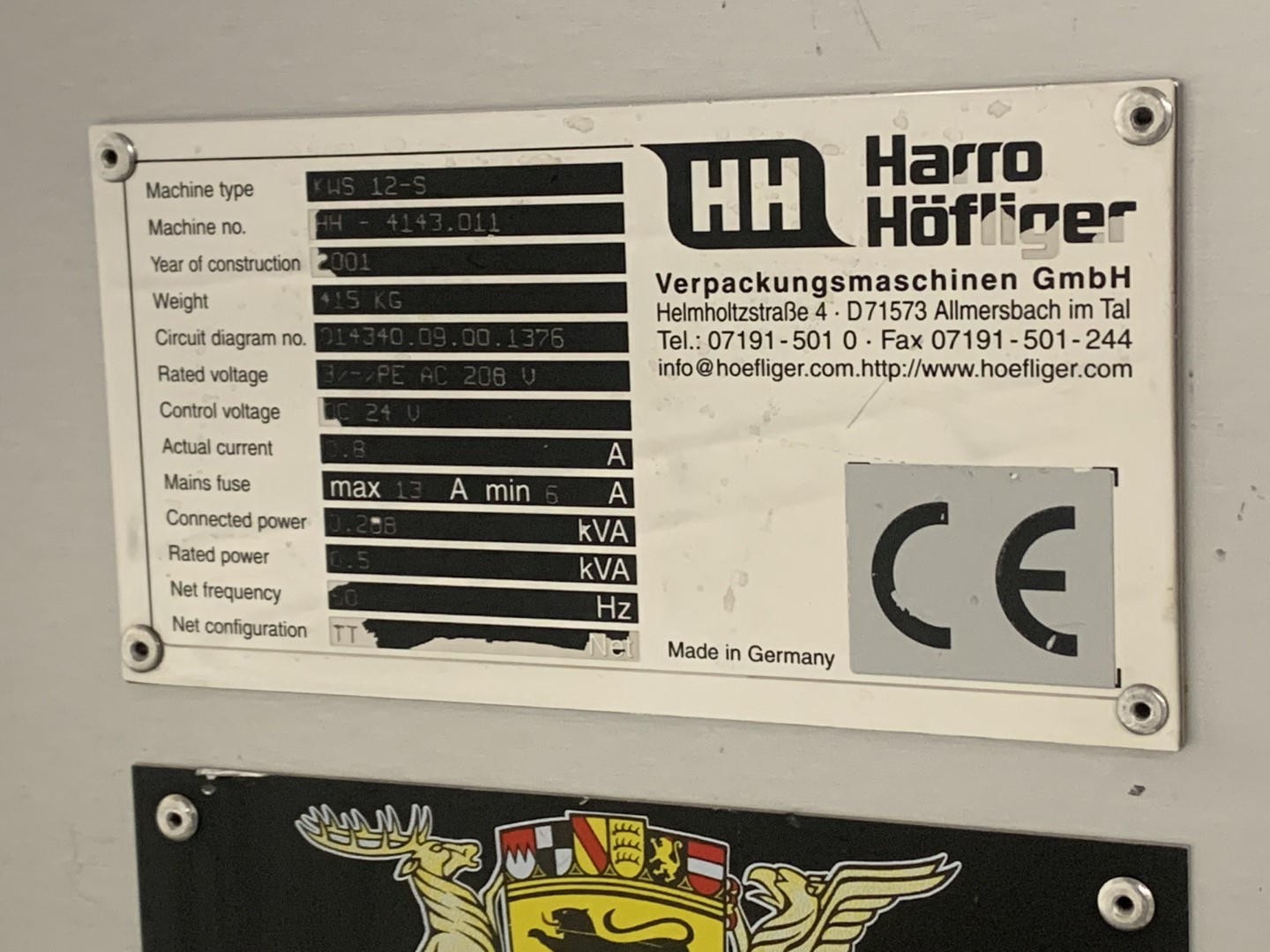 Harro Hofliger Capsule Checkweigher, Type KWS 12-S