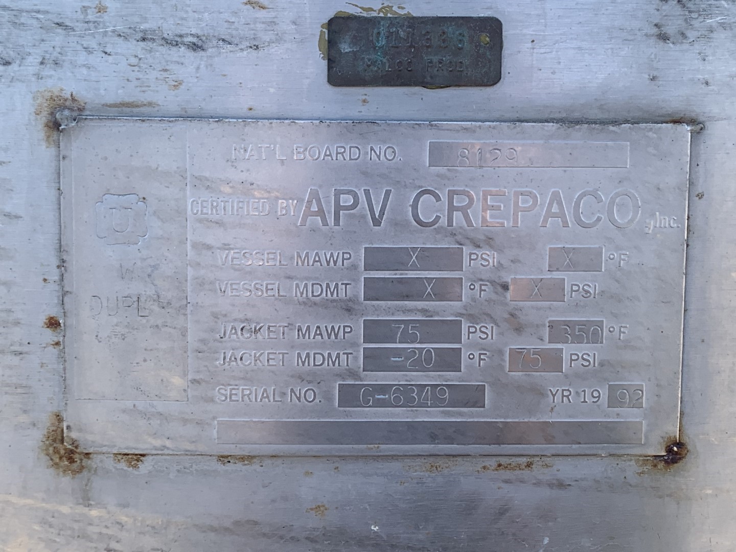 300 Gal APV Crepac Kettle, S/S, 75#