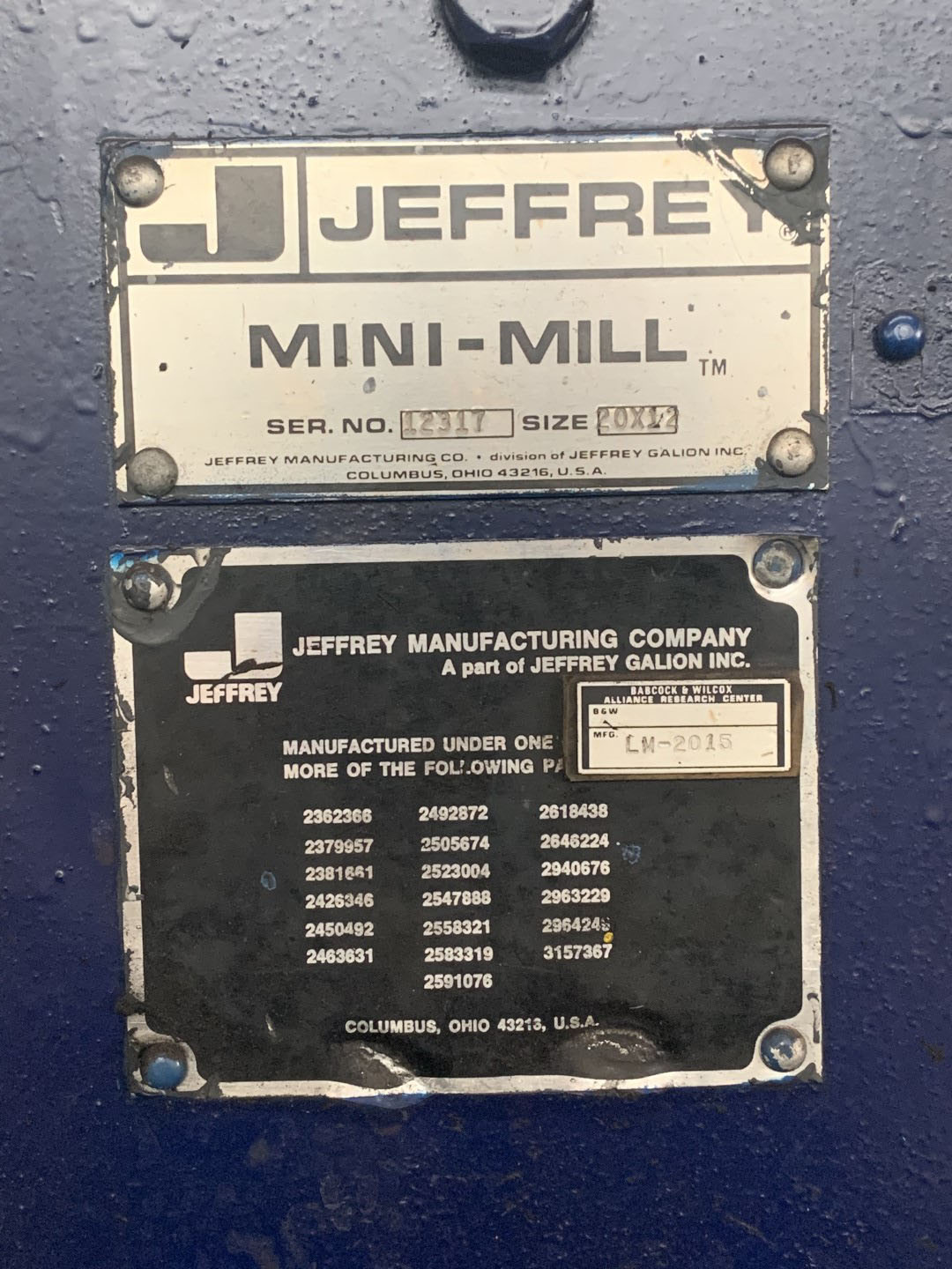 Jeffrey Mini Mill Hammer Mill, Size 20x13, 40 HP