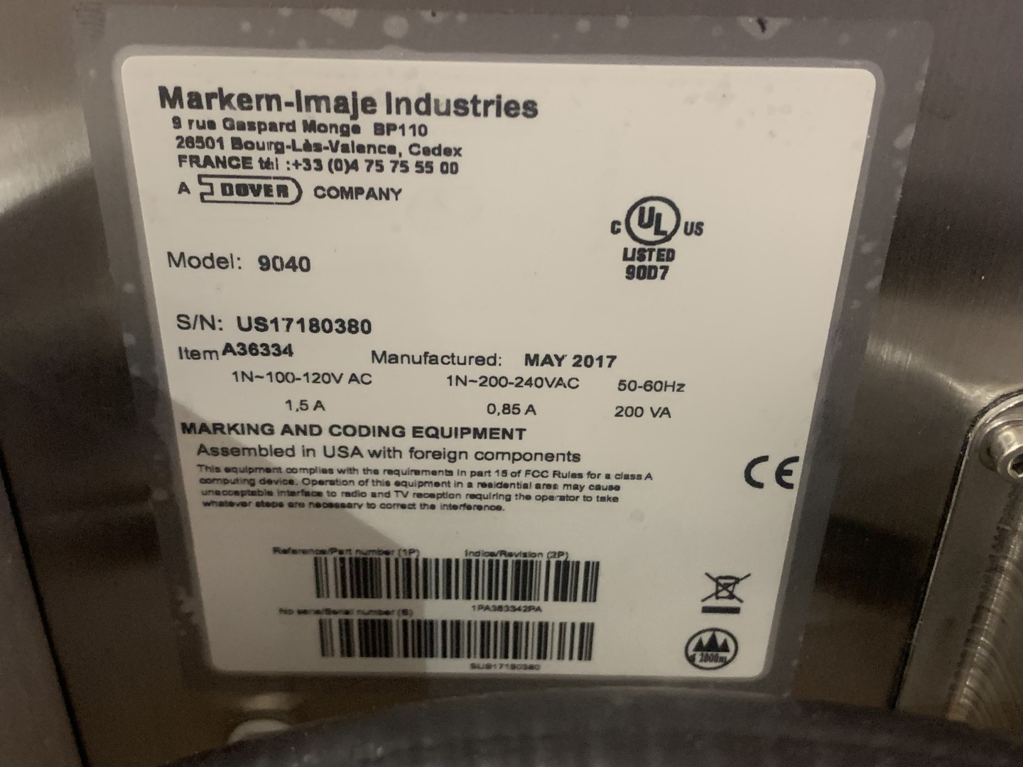 Markem Image Coder, Model 9040