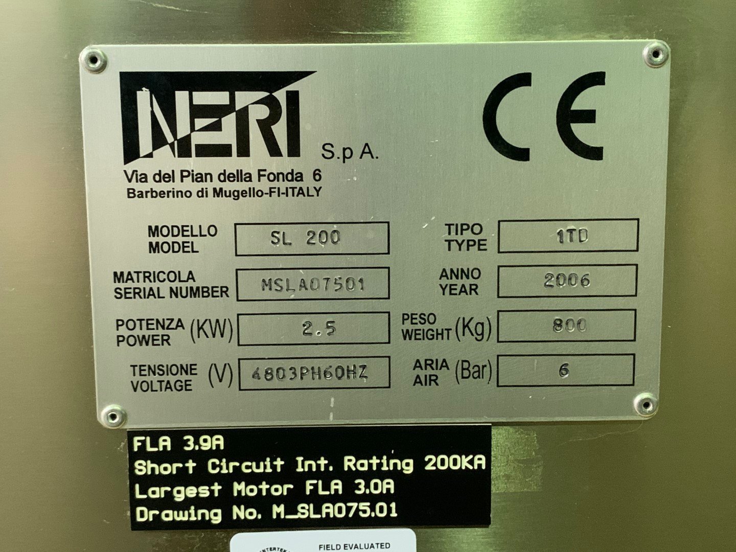 Neri Marchesini Labeler, Model SL200