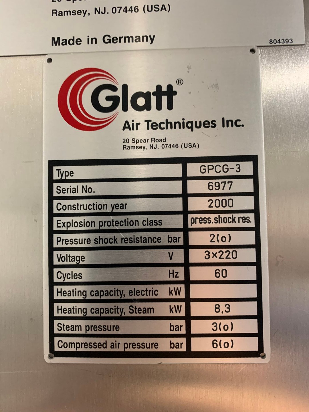 Glatt GPCG 3 Fluid Bed Dryer Granulator