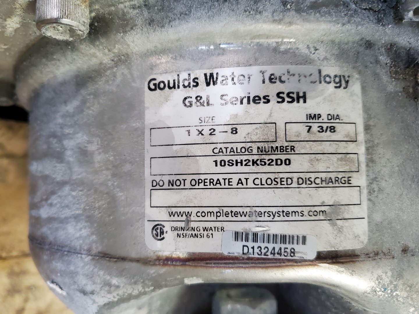 1" x 2" Goulds Centrifugal Pump, S/S, 7.5 HP