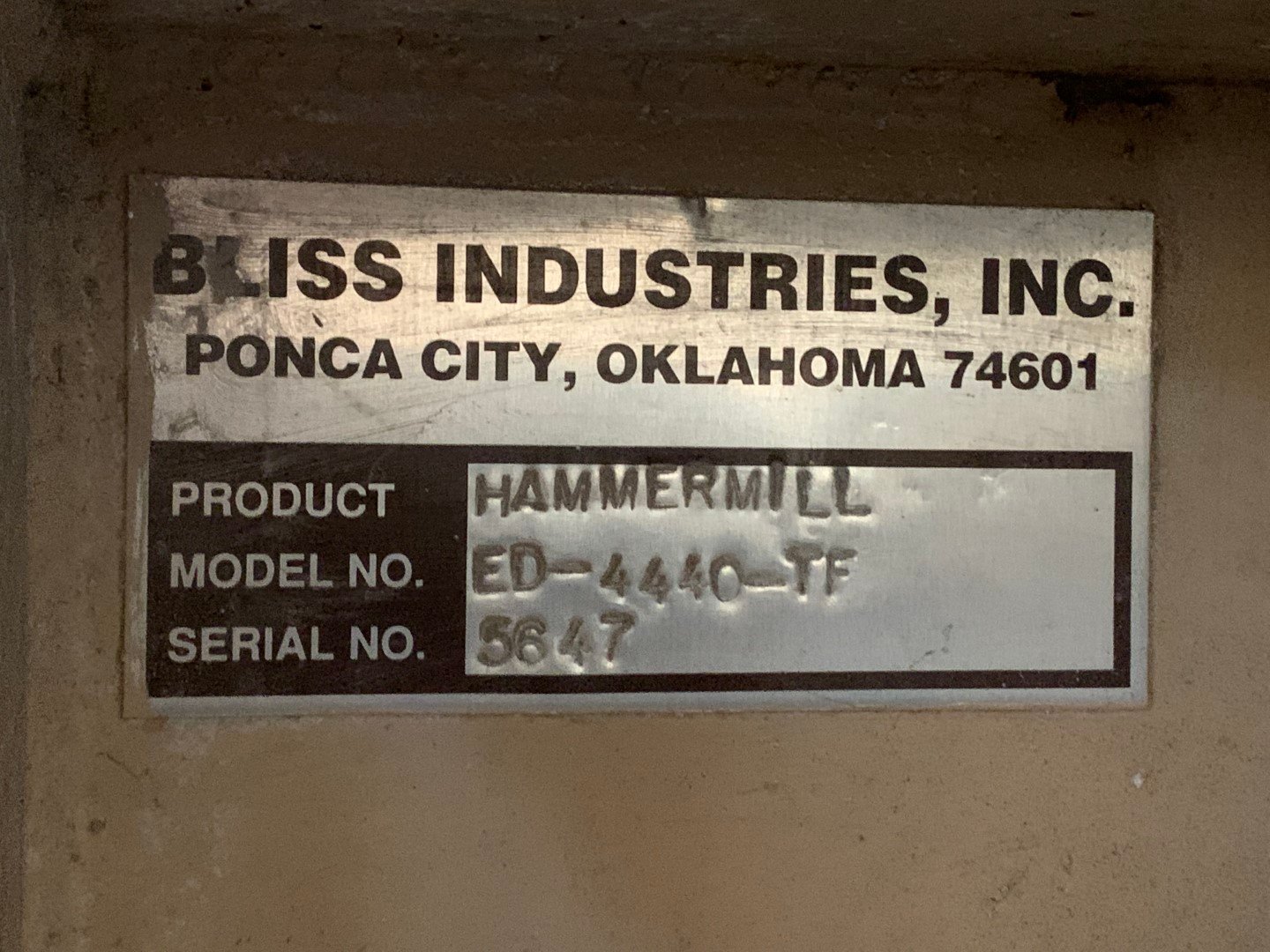 Bliss Hammer Mill, Model ED-4440-TF, C/S, 300 HP