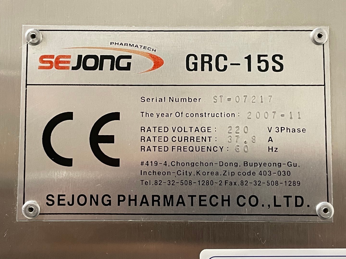Sejong Tablet Press, Model GRC 15S, 15 Station