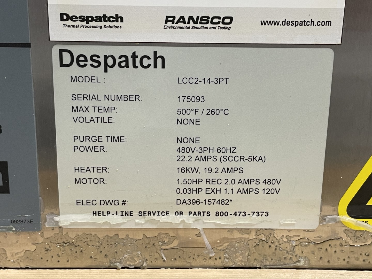 Despatch Pass-Thru Oven, Model LCC2-14-3PT, S/S