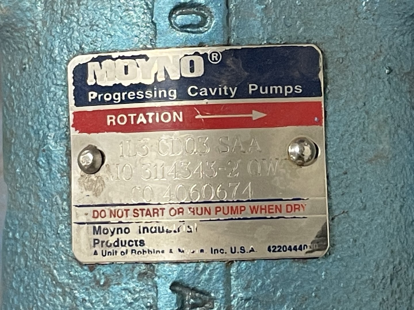 Moyno Progressive Cavity Pumps, Model 1L3 CDQ3 SAA, C/S, 5 HP (2)