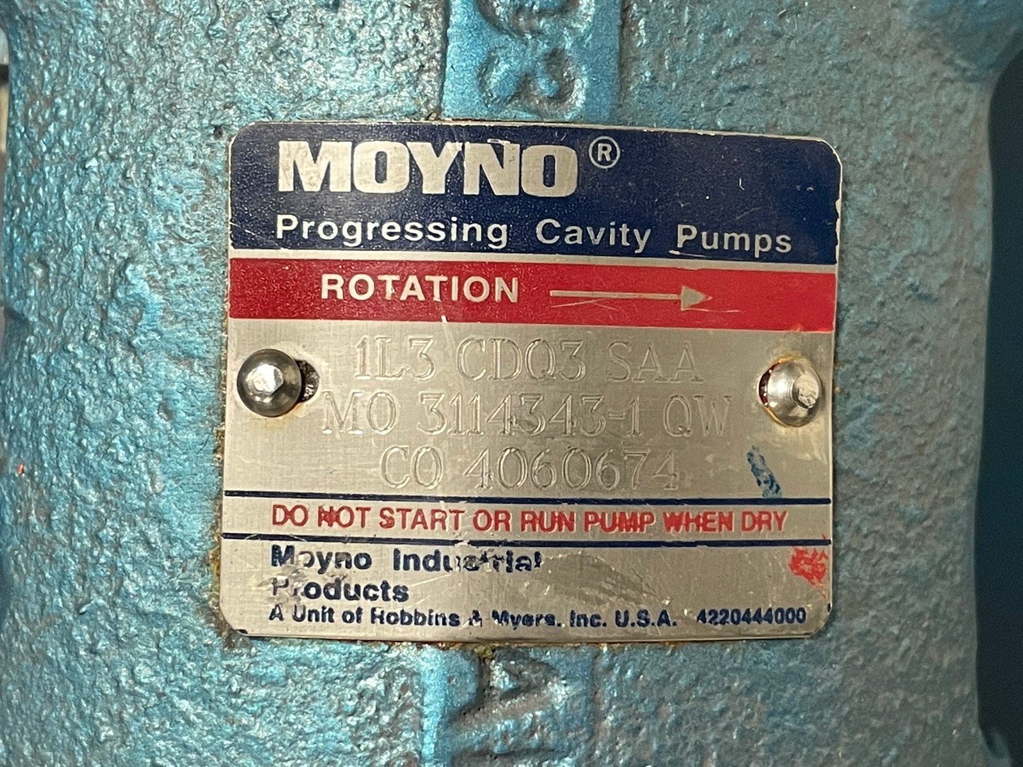 Moyno Progressive Cavity Pumps, Model 1L3 CDQ3 SAA, C/S, 5 HP (2)