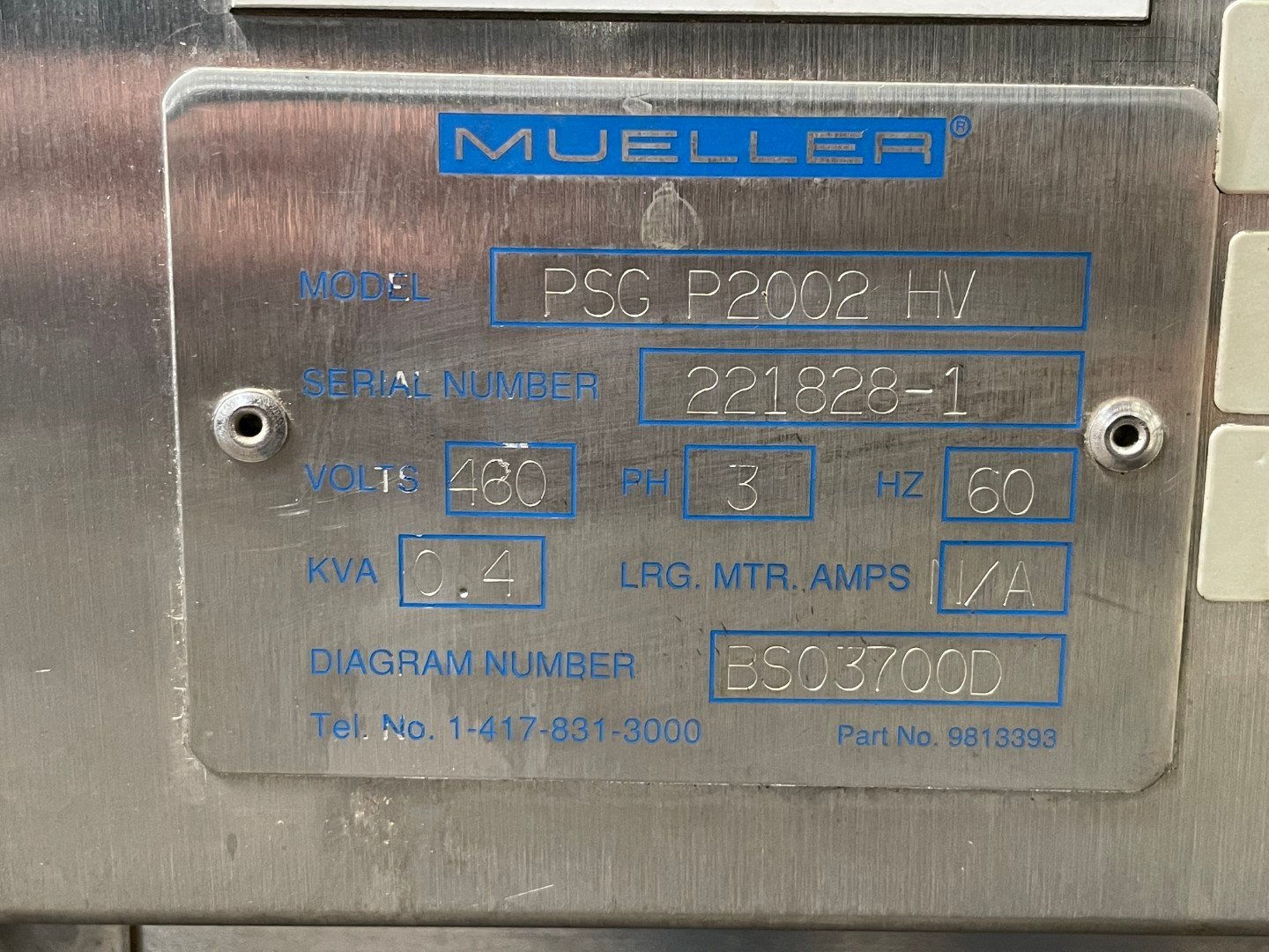 Mueller Pure Steam Generator, Model PSG P2002 HV