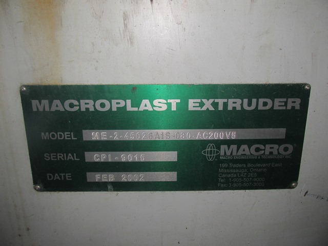 4.5" Macroplast Extruder, 26:1 L/D, 200 HP